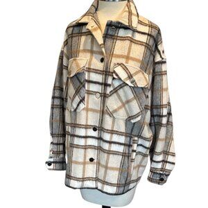 Zara Beige Plaid Fleece Shacket Jacket